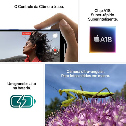 iPhone 16 Apple (128GB) Preto, Tela de 6,1", 5G e Câmera de 48MP