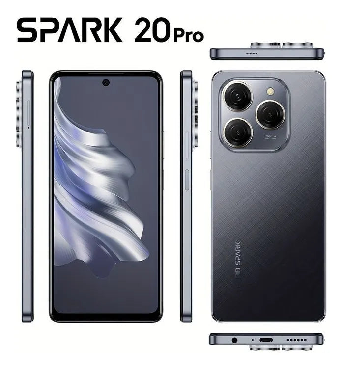 Smartphone Tecno Spark 20 Pro Dual SIM 256 GB preto 8 GB RAM - Câmera frontal de 32Mpx, Câmera traseira principal: 108 Mpx