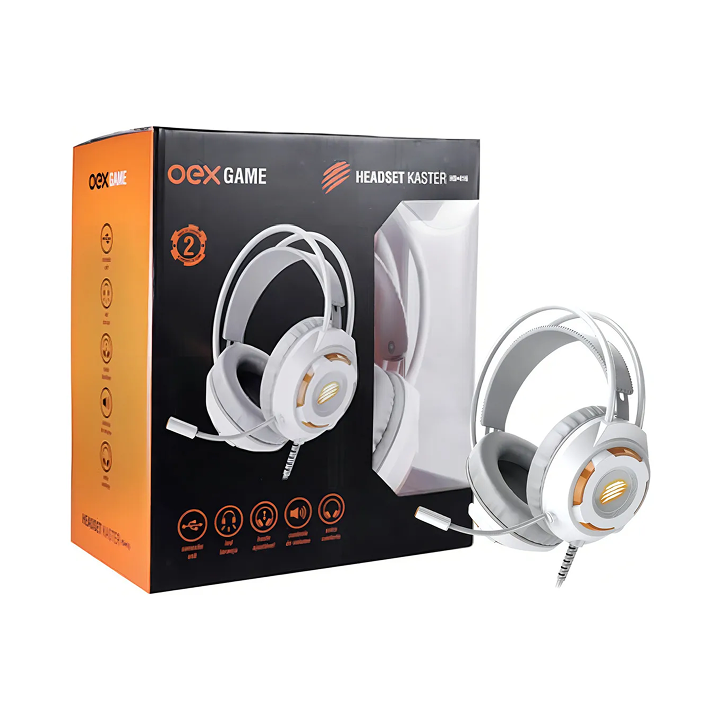 Fone De Ouvido Gamer Com Microfone Oex Headset Kaster - Branco - Cor da luz Laranja