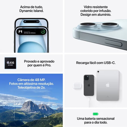 Apple iPhone 15 128GB Azul 6,1" 48MP iOS 5G
